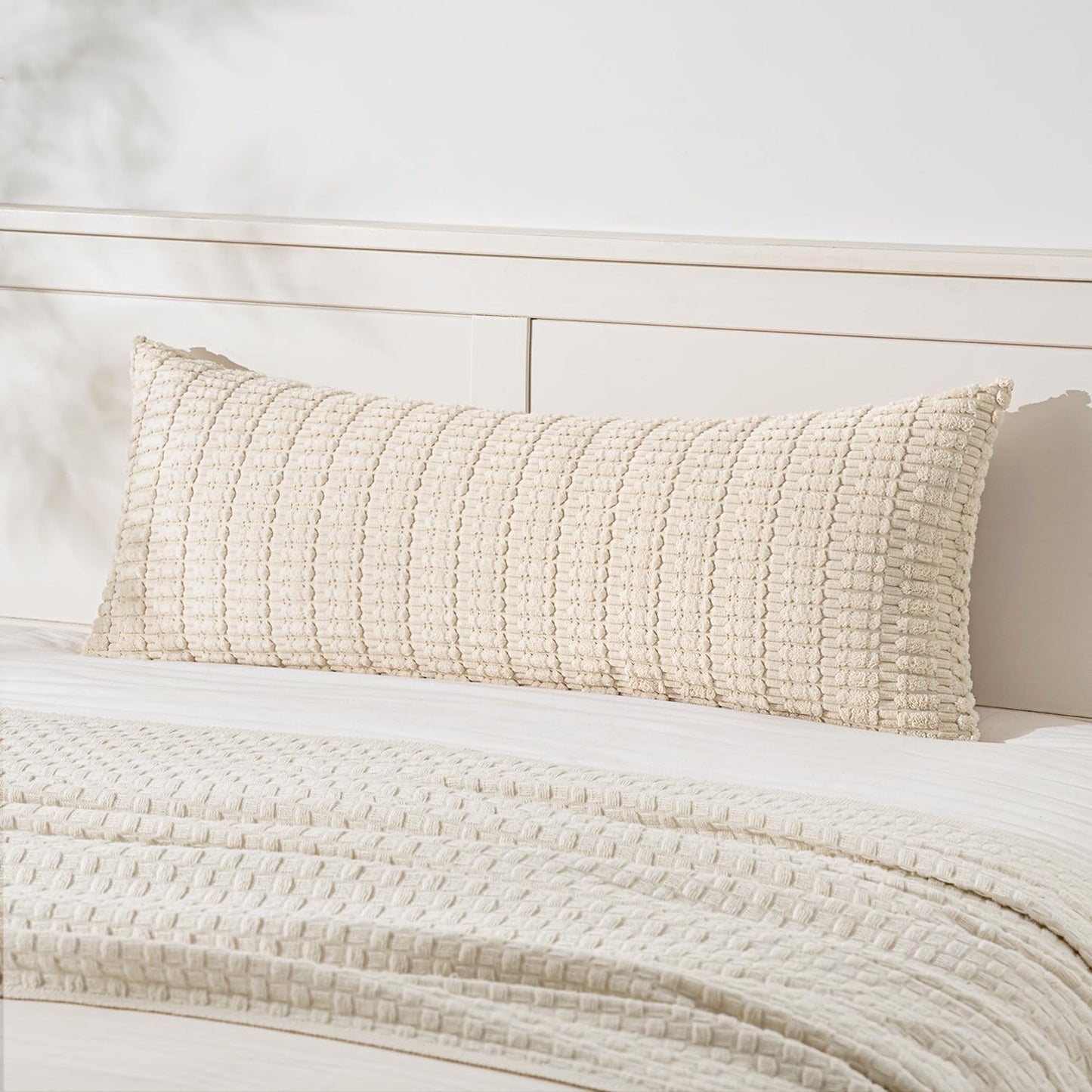 MIULEE Pack of 2 Corduroy Decorative Throw Pillow Covers 18x18 Inch Soft Boho Striped Pillow Covers Modern Farmhouse Home Decor for Sofa Living Room Couch Bed Cream White
