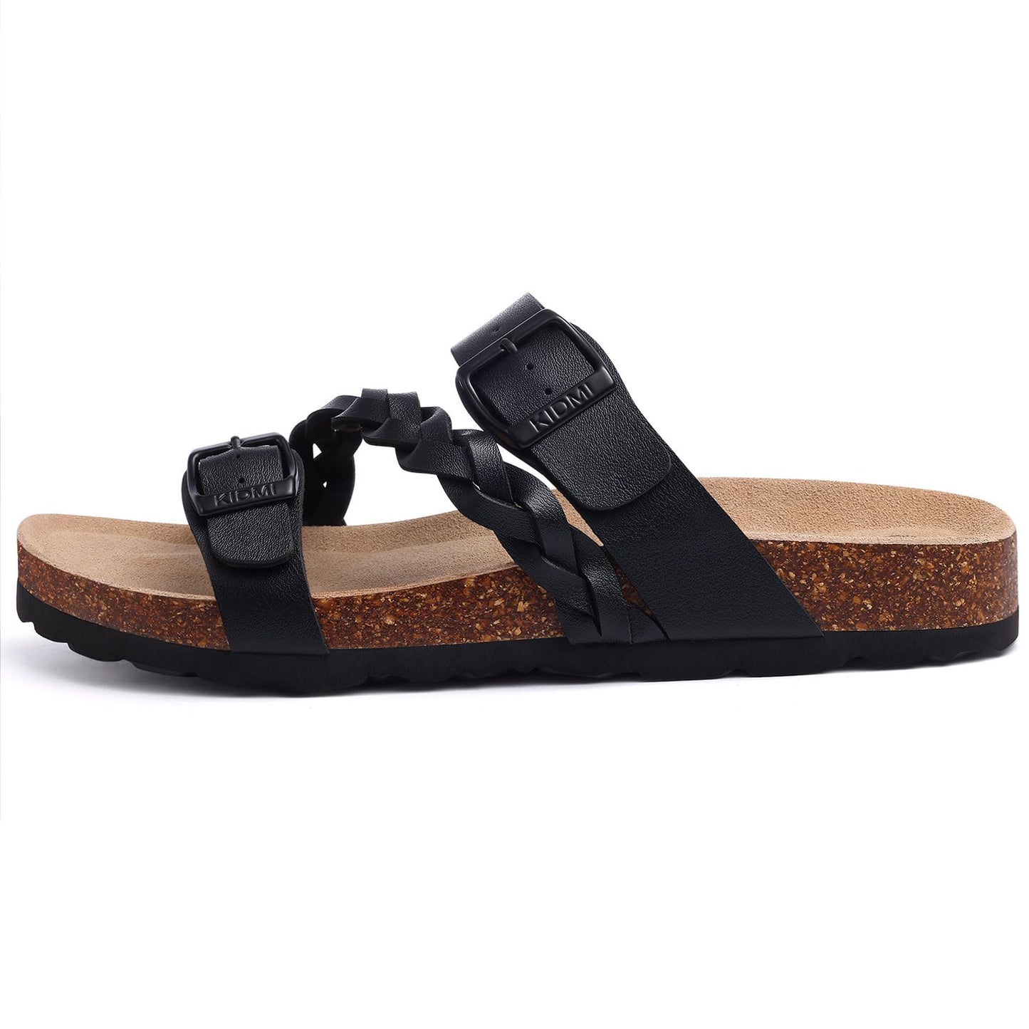 KIDMI Women's Cork Footbed Sandals with Arch Support Comfortable Slip-On Slide Sandals With Adjustable Buckle for Summer