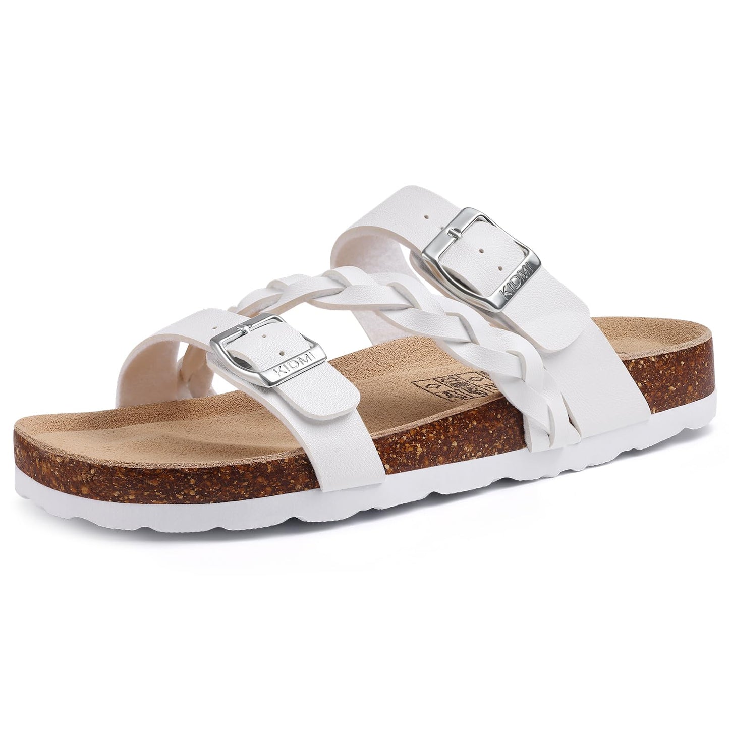 KIDMI Women's Cork Footbed Sandals with Arch Support Comfortable Slip-On Slide Sandals With Adjustable Buckle for Summer