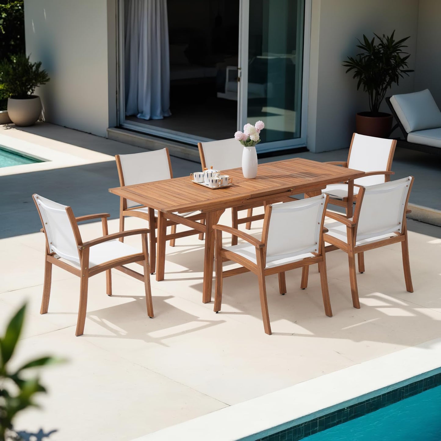 OC Orange-Casual Patio Furniture Set, Outdoor Chairs Set with Acacia Wood Frame and Metal Support Bars,Breathable Textilene Fabric Curved Armchair Support 350lbs for Lawn, Garden (Black, 2 Pieces)