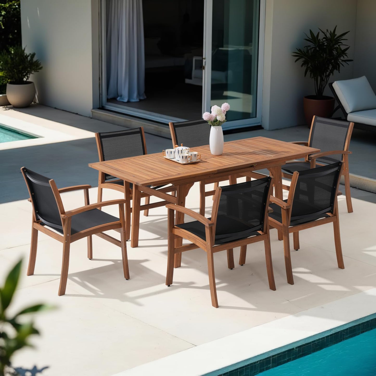 OC Orange-Casual Patio Furniture Set, Outdoor Chairs Set with Acacia Wood Frame and Metal Support Bars,Breathable Textilene Fabric Curved Armchair Support 350lbs for Lawn, Garden (Black, 2 Pieces)