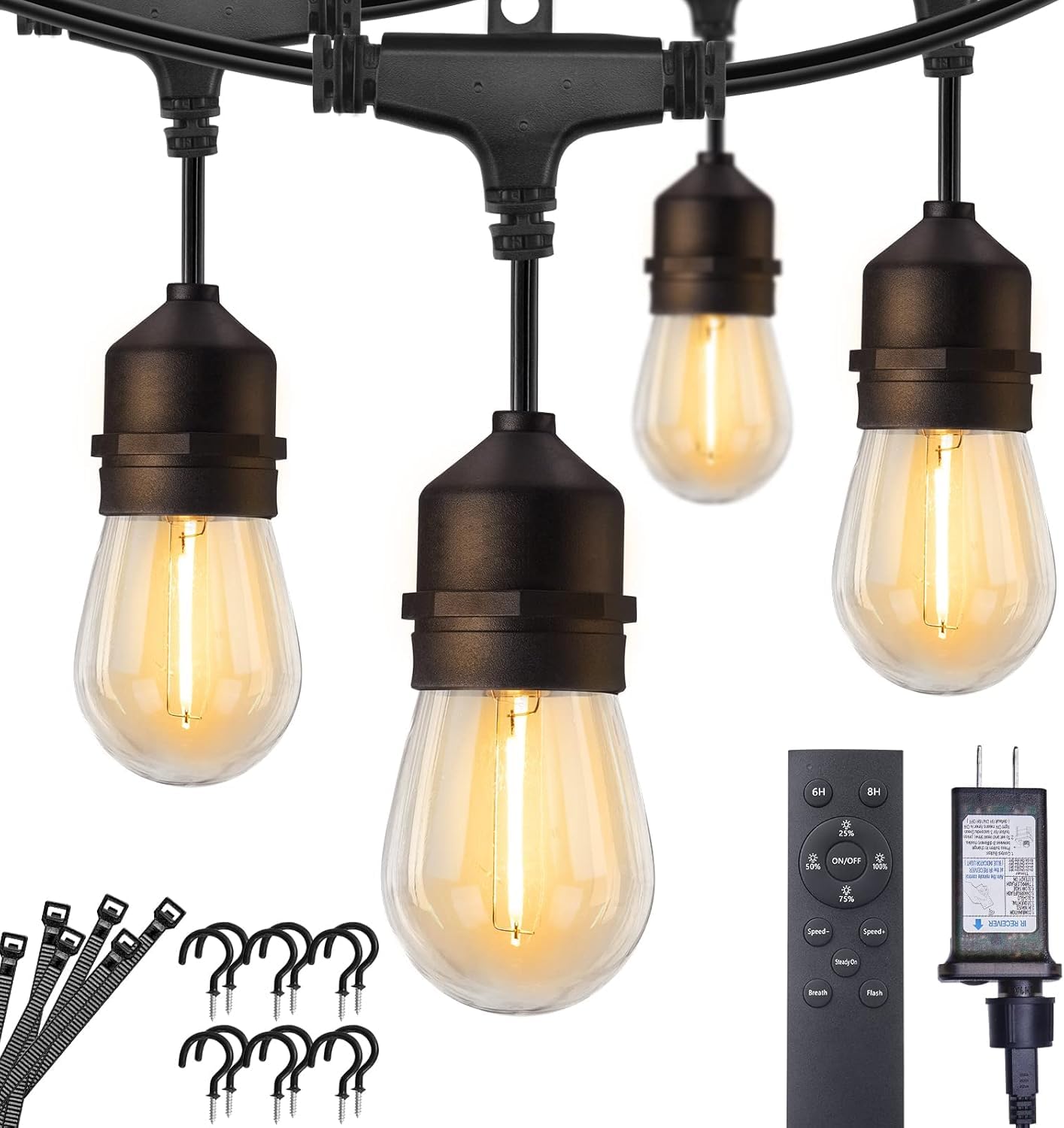 Brightown Outdoor String Lights, 50FT 25 G40 Bulbs Shatterproof Patio Lights, IP65 Waterproof Dimmable Hanging Connectable Globe LED Outdoor Lights for Backyard, Bistro, Porch, Deck, Balcony