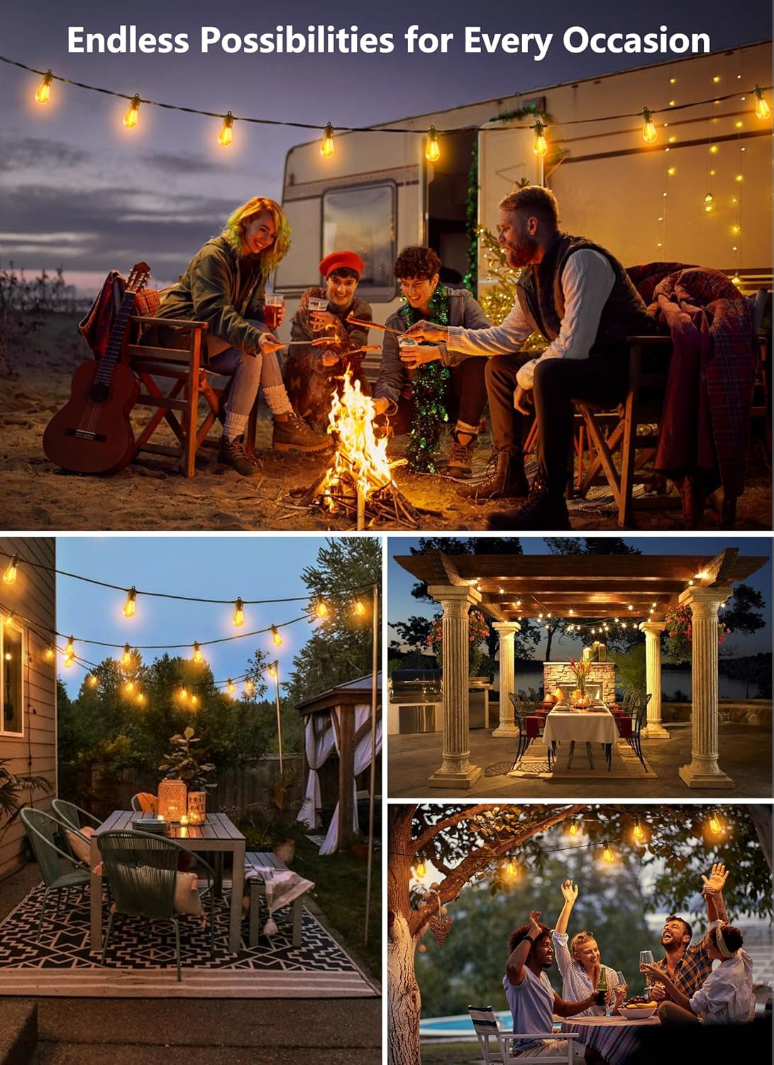 Brightown Outdoor String Lights, 50FT 25 G40 Bulbs Shatterproof Patio Lights, IP65 Waterproof Dimmable Hanging Connectable Globe LED Outdoor Lights for Backyard, Bistro, Porch, Deck, Balcony