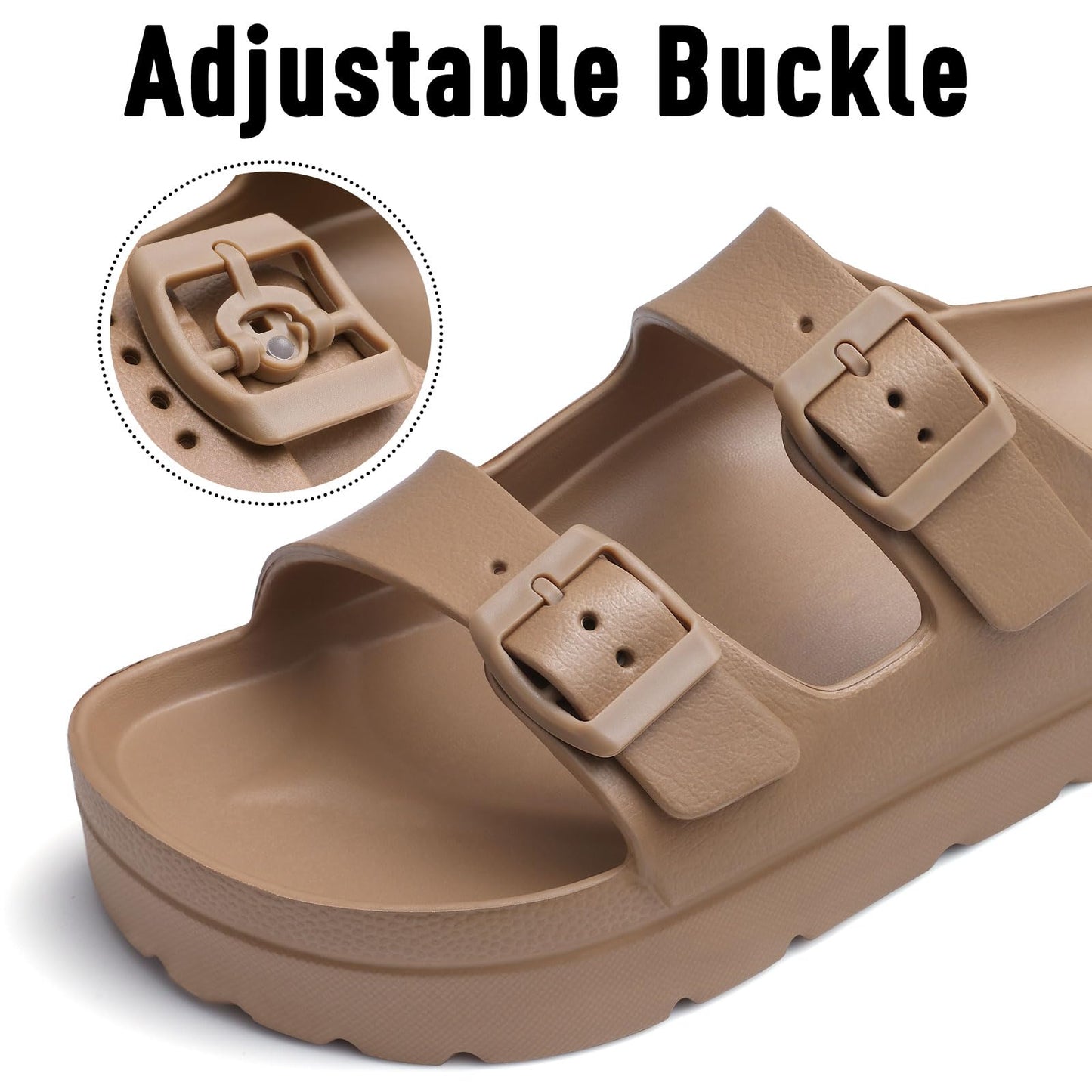 Goosecret Women's Platform Sandals with Arch Support, Chunky Lightweight Foam Slip on Slides, Comfortable Summer Beach Sandals with Adjustable Buckle