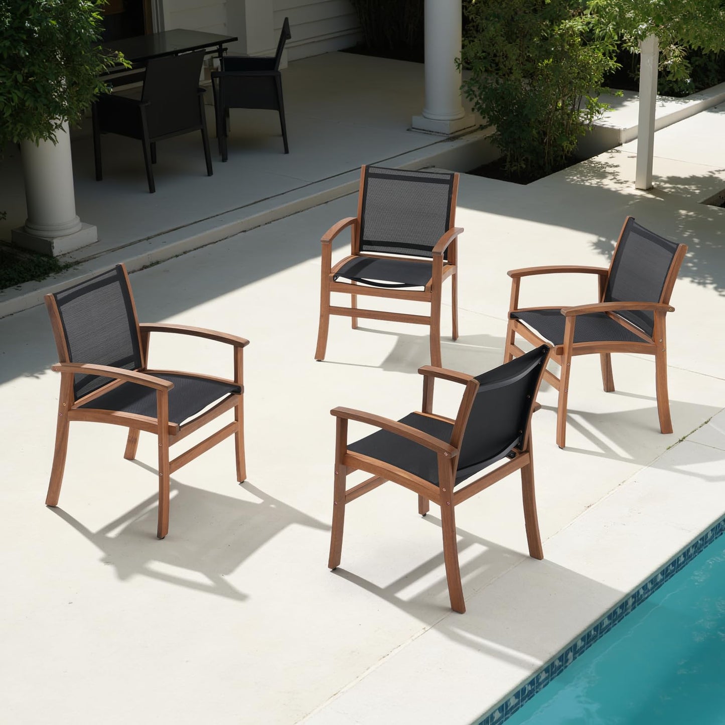 OC Orange-Casual Patio Furniture Set, Outdoor Chairs Set with Acacia Wood Frame and Metal Support Bars,Breathable Textilene Fabric Curved Armchair Support 350lbs for Lawn, Garden (Black, 2 Pieces)