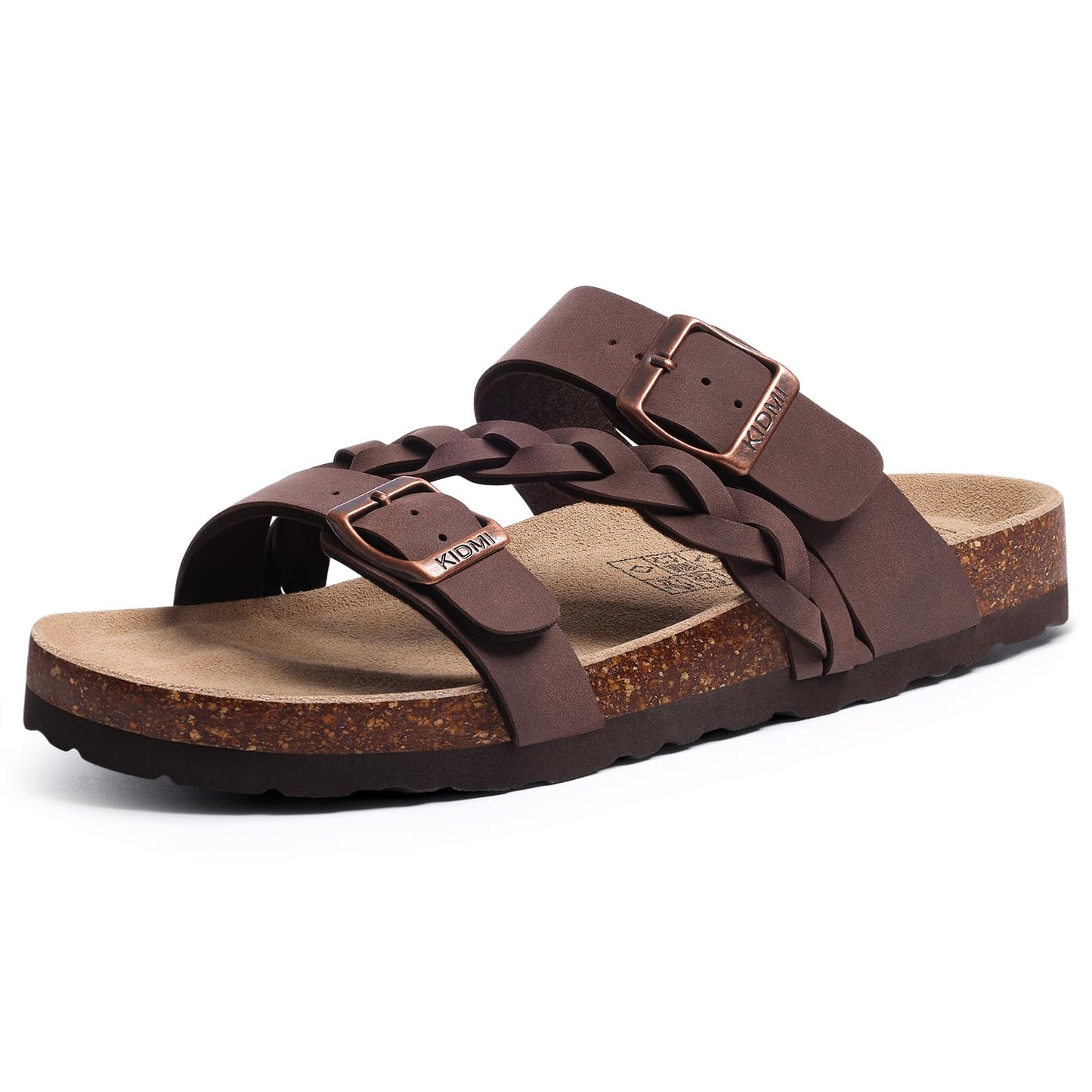 KIDMI Women's Cork Footbed Sandals with Arch Support Comfortable Slip-On Slide Sandals With Adjustable Buckle for Summer