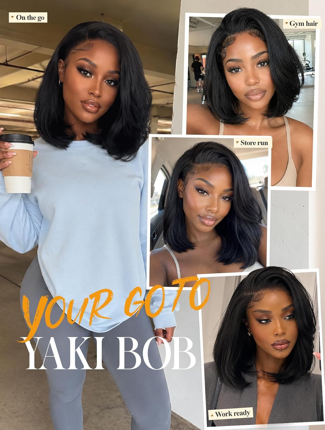 FANCEE Yaki Straight Half Wig Kinky Straight Bob Synthetic Glueless Half Wig 3 in 1 Soft Yaki Texture Bob Wigs Beginner Friendly Everyday Protective Style Natural Silk Press Look