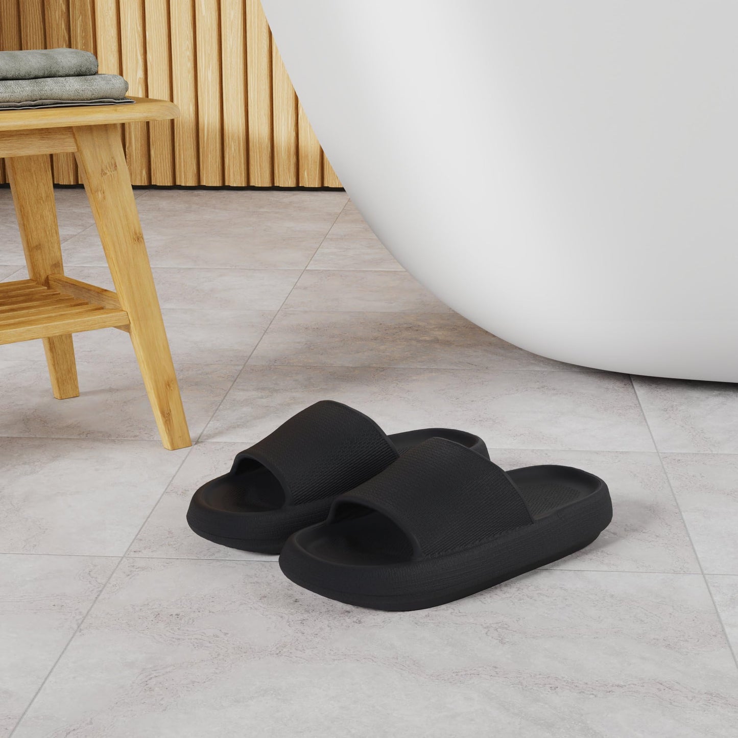 WHITIN Slippers for Women Non Slip | Cushioned Thick Sole Slides | Quick Drying Bathroom Sandals