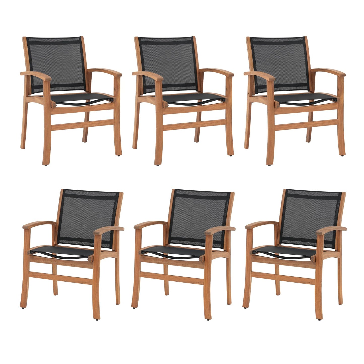 OC Orange-Casual Patio Furniture Set, Outdoor Chairs Set with Acacia Wood Frame and Metal Support Bars,Breathable Textilene Fabric Curved Armchair Support 350lbs for Lawn, Garden (Black, 2 Pieces)