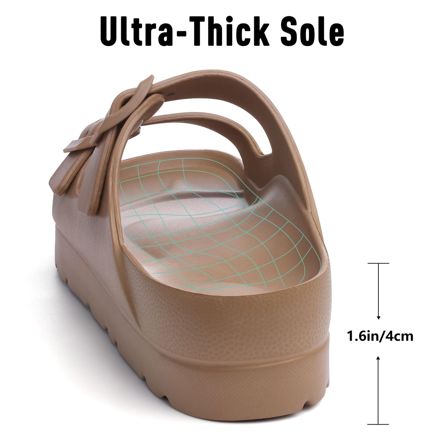 Goosecret Women's Platform Sandals with Arch Support, Chunky Lightweight Foam Slip on Slides, Comfortable Summer Beach Sandals with Adjustable Buckle