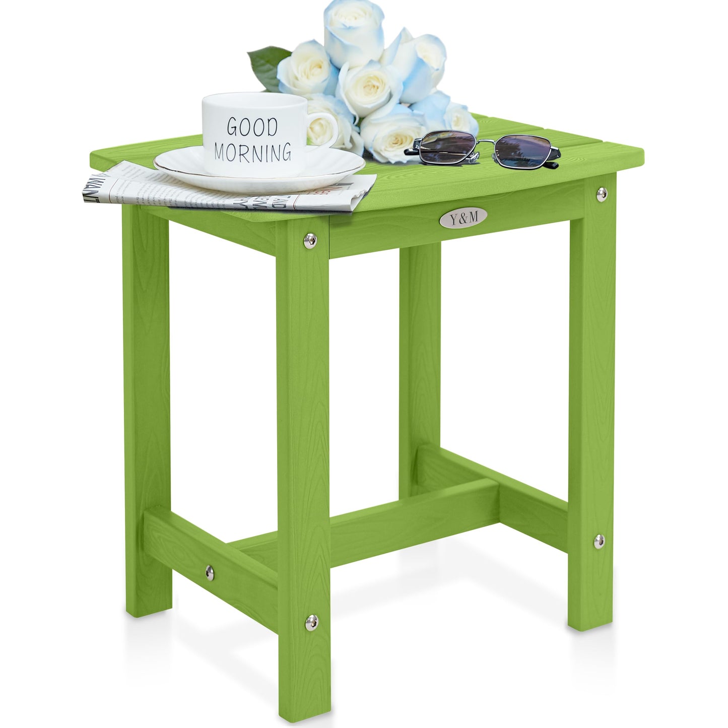 Y&M Adirondack Outdoor Side Table, HIPS Patio End Table, Waterproof Outside Table, Balcony Modern End Tables 23.5" inch Long for Garden, Pool, Beach, Porch, Deck, Indoor or Outdoor Use, Navy Blue