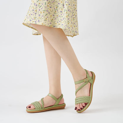 Aomigoct Dressy Womens Sandals Summer: Comfortable Strappy Flats Sandals Women - Casual Walking Woman Shoes