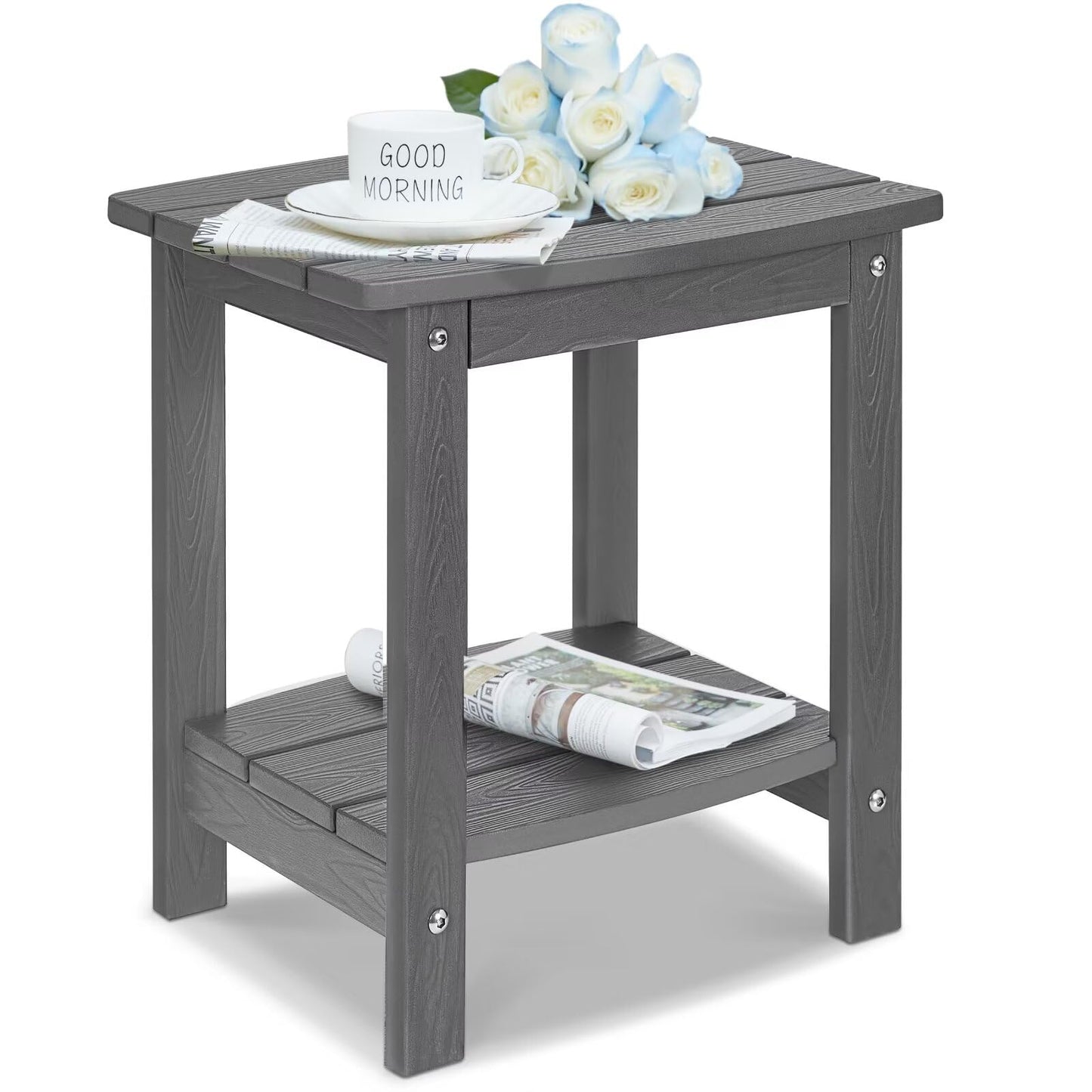 Y&M Adirondack Outdoor Side Table, HIPS Patio End Table, Waterproof Outside Table, Balcony Modern End Tables 23.5" inch Long for Garden, Pool, Beach, Porch, Deck, Indoor or Outdoor Use, Navy Blue