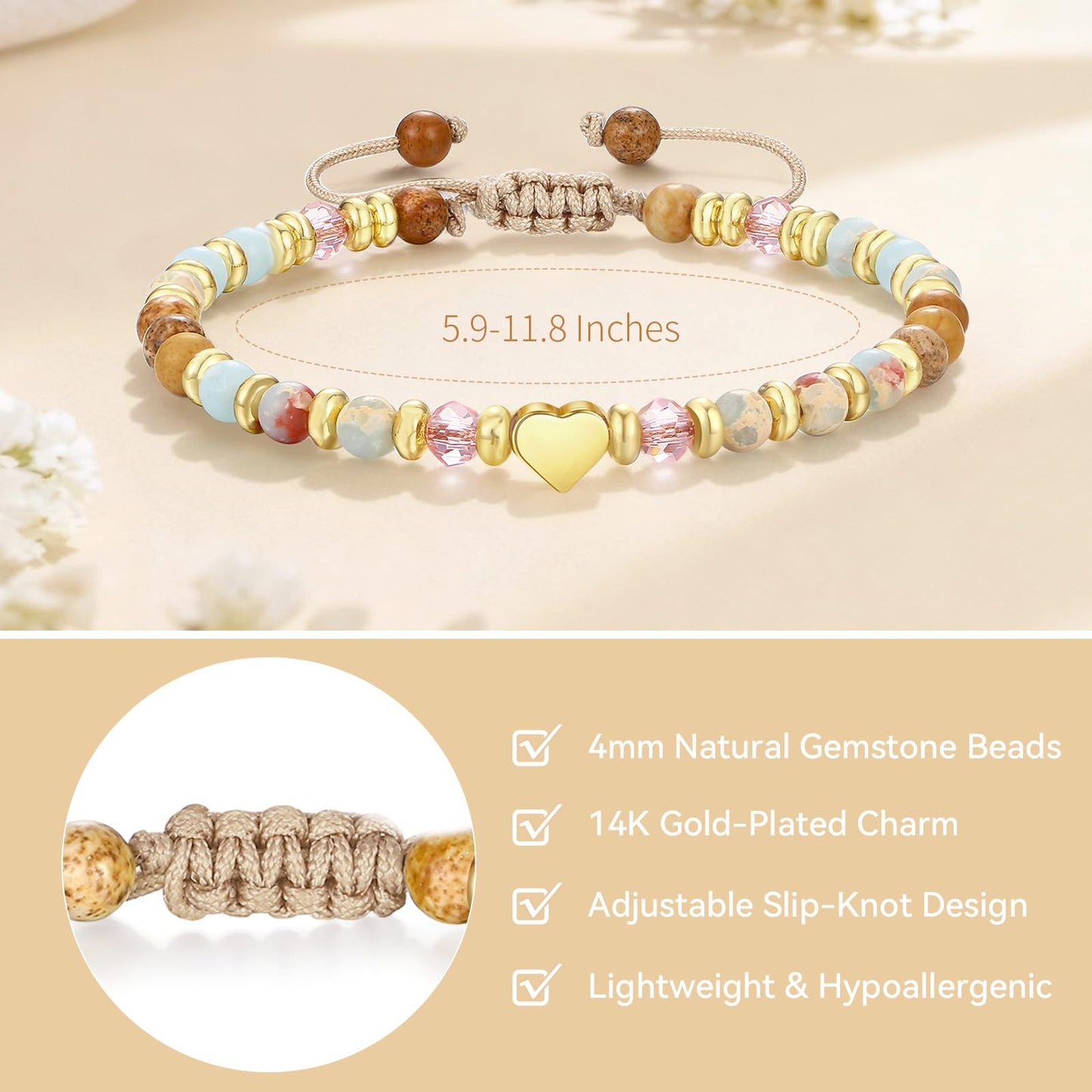 yupoxiu Inspirational Gifts for Women Birthday - Healing Natural Stone Bracelets, Thinking of You Get Well Soon Gifts for Women Friend Sister