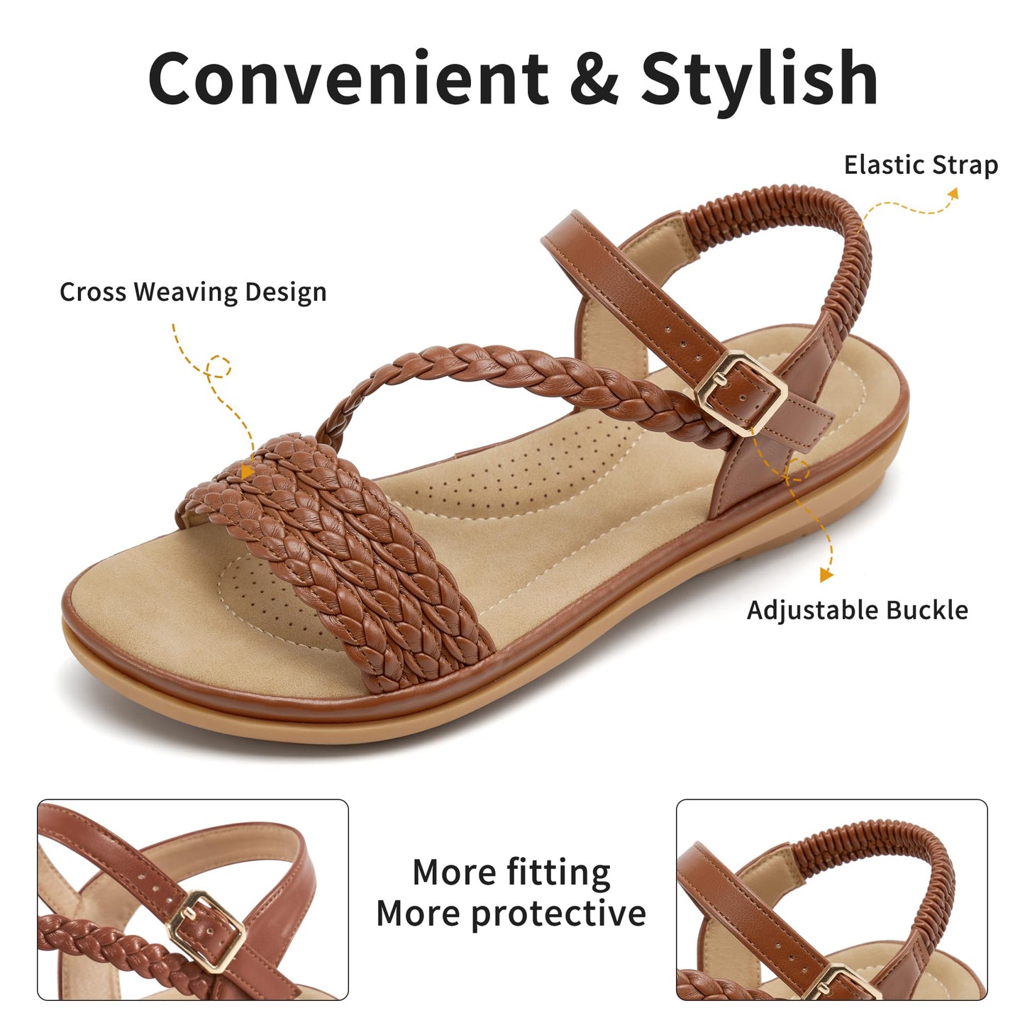 Aomigoct Dressy Womens Sandals Summer: Comfortable Strappy Flats Sandals Women - Casual Walking Woman Shoes
