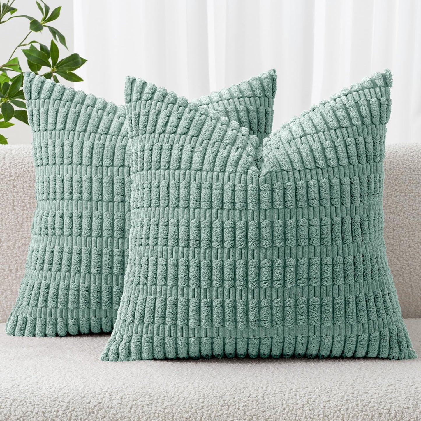 MIULEE Pack of 2 Corduroy Decorative Throw Pillow Covers 18x18 Inch Soft Boho Striped Pillow Covers Modern Farmhouse Home Decor for Sofa Living Room Couch Bed Cream White