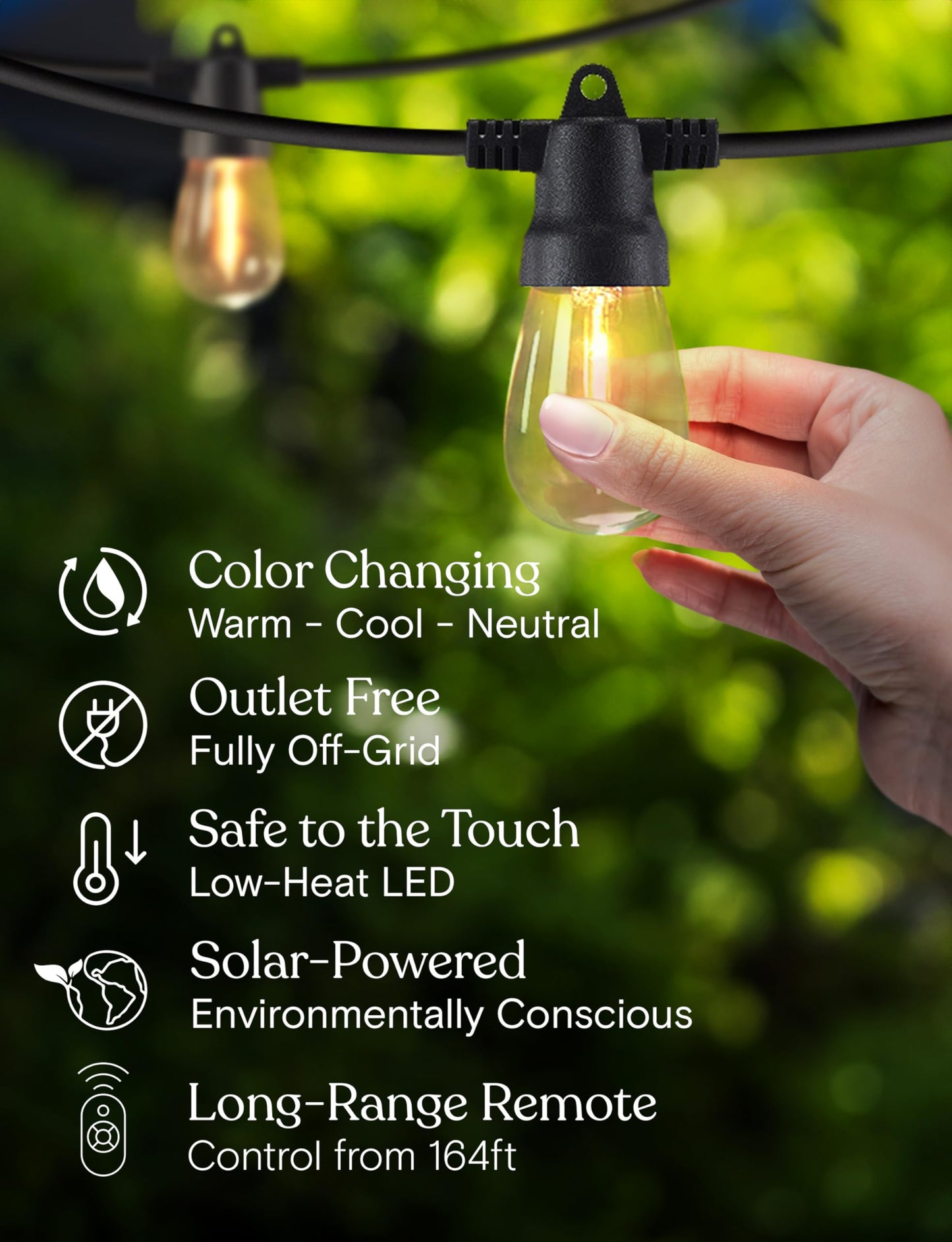 Brightech Ambience Pro Solar Powered Outdoor String Lights -27 ft Commercial Grade Waterproof Edison Patio Lights, Shatterproof LED String Lights for Outside, Porch - 12 Bulbs, 1W Soft White
