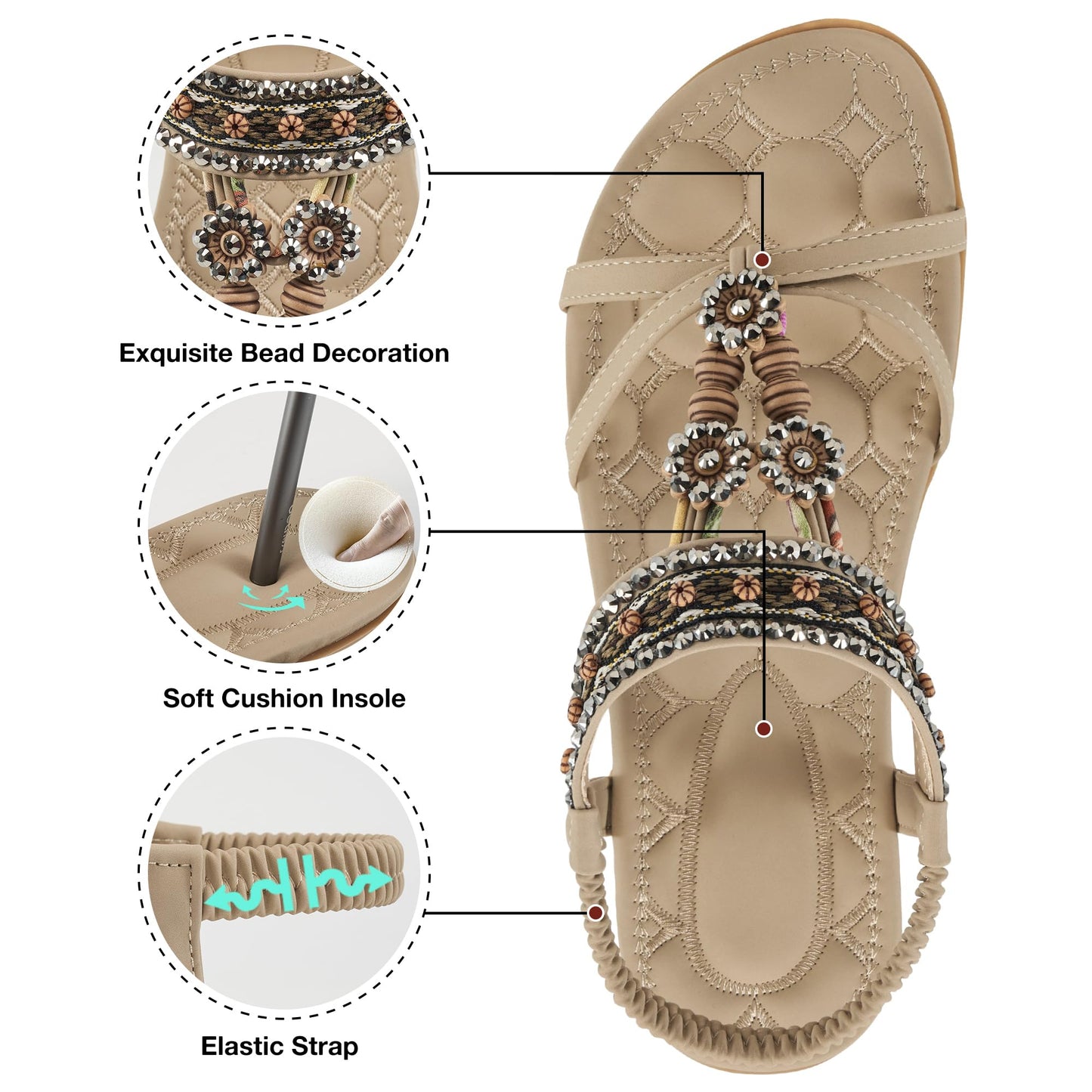 Alicegana Womens Sandals Dressy Summer: Comfortable Bohemian Flats Elastic Ankle Strap Casual Walking Women Shoes Footwear 2026