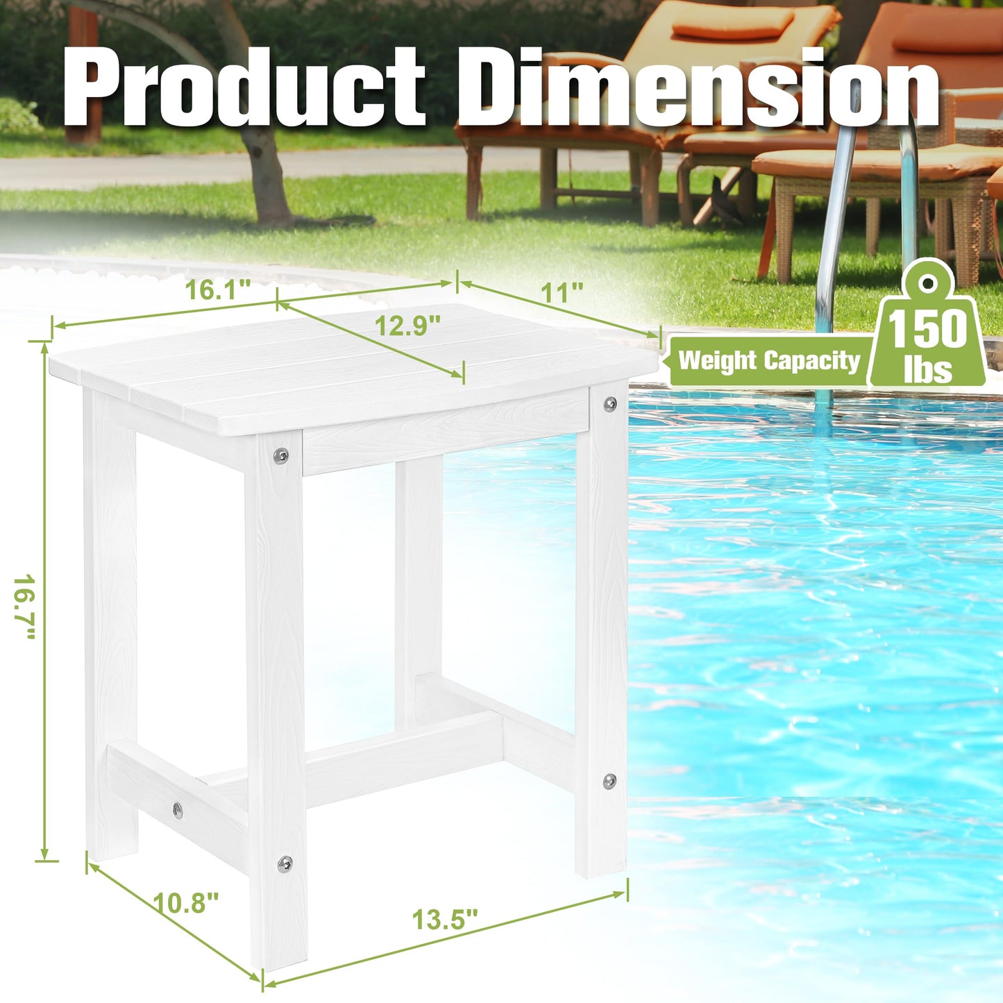 Y&M Adirondack Outdoor Side Table, HIPS Patio End Table, Waterproof Outside Table, Balcony Modern End Tables 23.5" inch Long for Garden, Pool, Beach, Porch, Deck, Indoor or Outdoor Use, Navy Blue