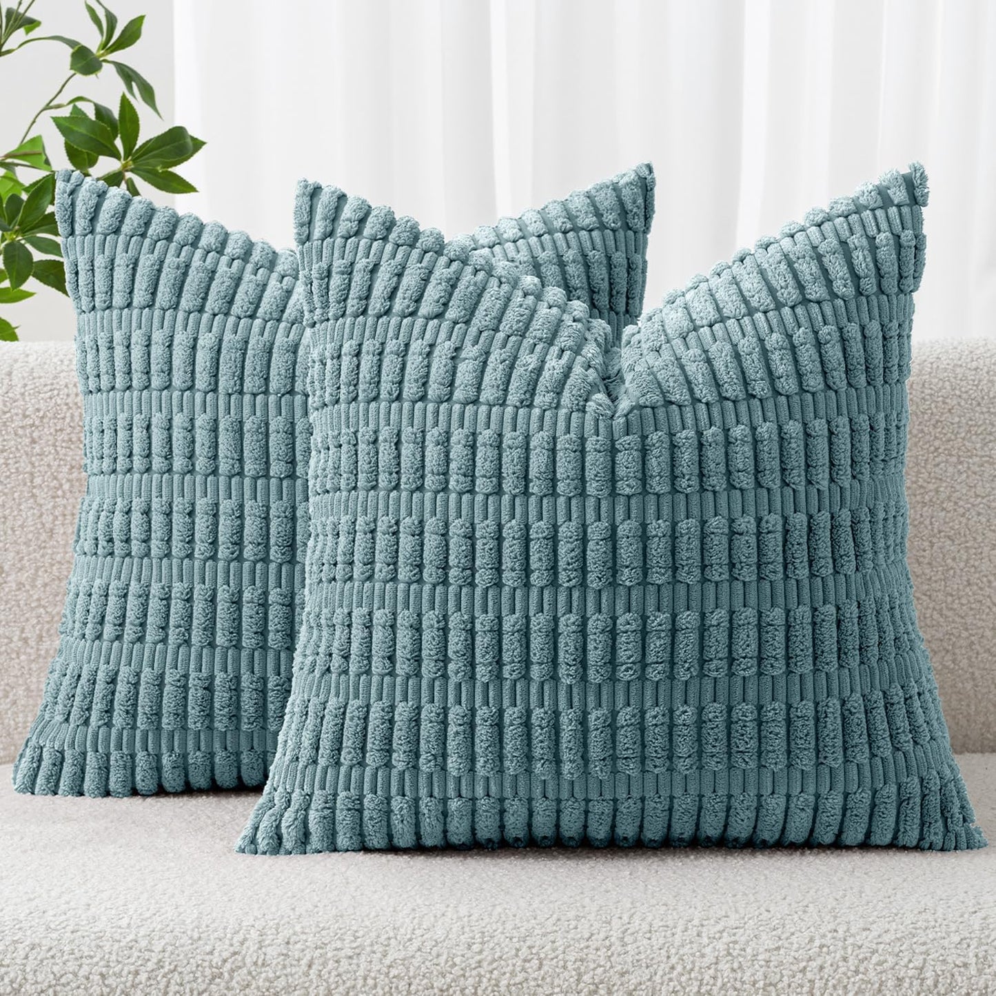 MIULEE Pack of 2 Corduroy Decorative Throw Pillow Covers 18x18 Inch Soft Boho Striped Pillow Covers Modern Farmhouse Home Decor for Sofa Living Room Couch Bed Cream White