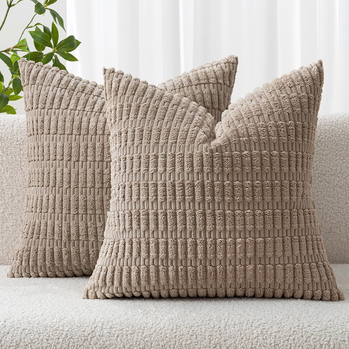 MIULEE Pack of 2 Corduroy Decorative Throw Pillow Covers 18x18 Inch Soft Boho Striped Pillow Covers Modern Farmhouse Home Decor for Sofa Living Room Couch Bed Cream White