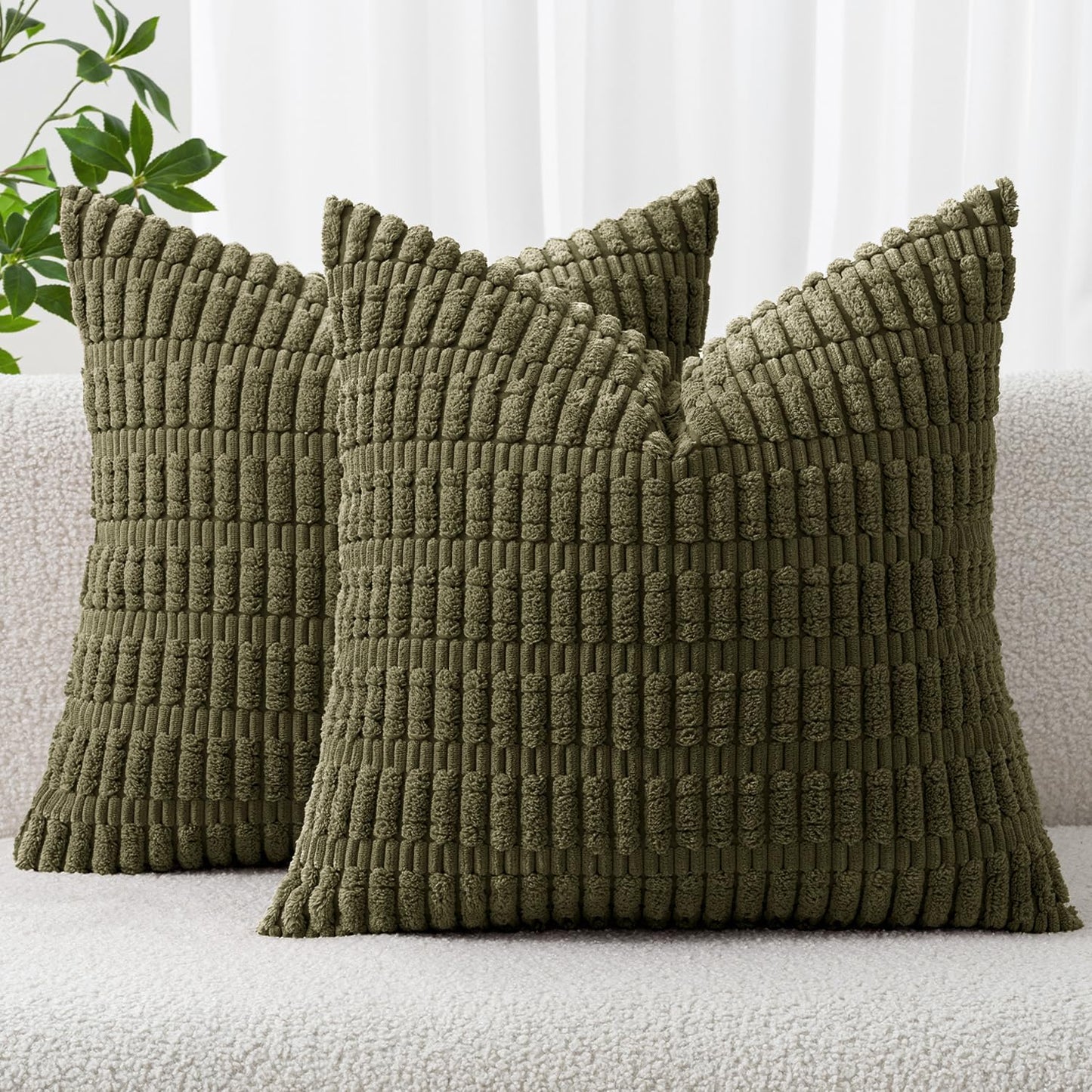 MIULEE Pack of 2 Corduroy Decorative Throw Pillow Covers 18x18 Inch Soft Boho Striped Pillow Covers Modern Farmhouse Home Decor for Sofa Living Room Couch Bed Cream White