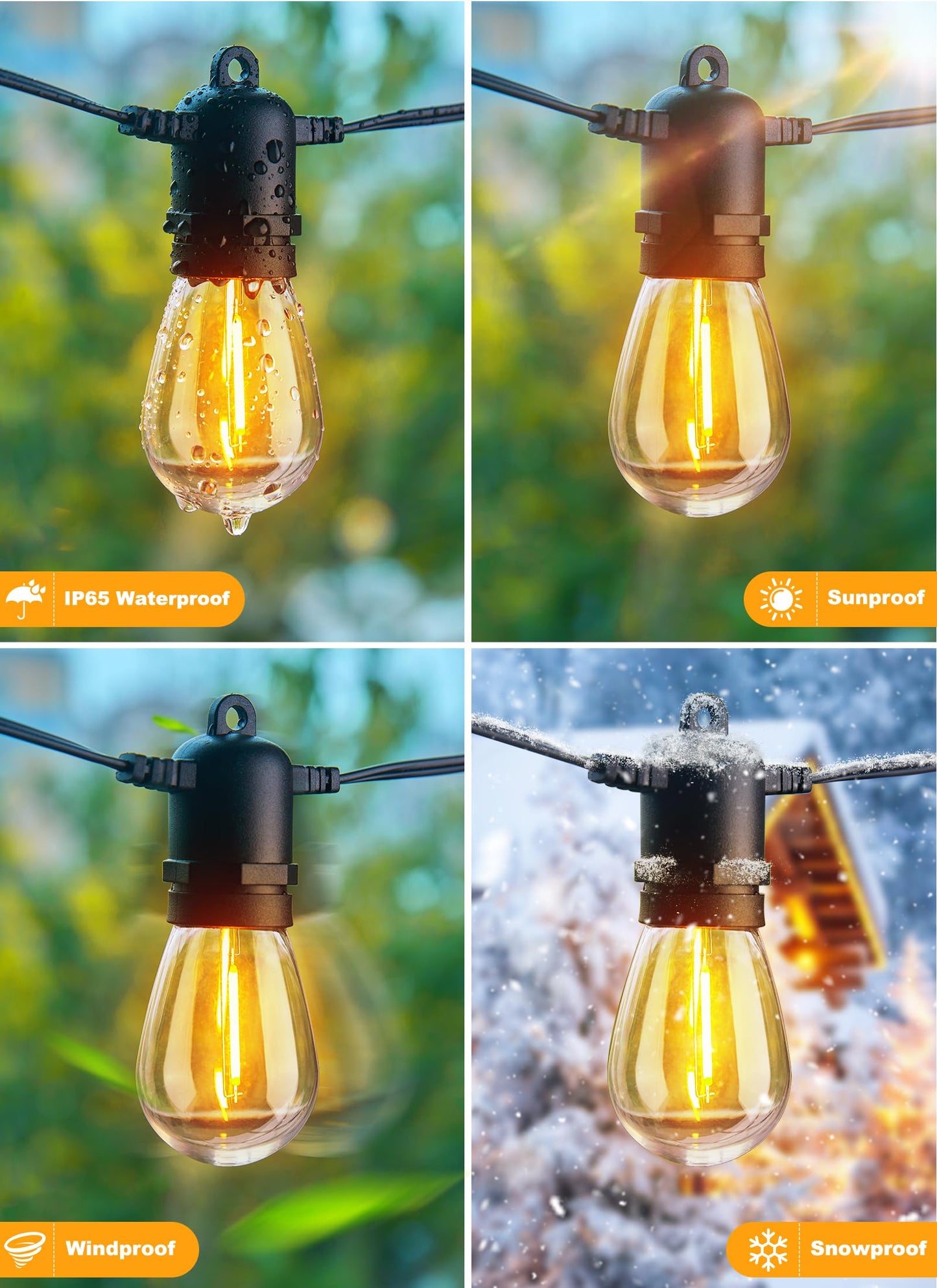 Brightown Outdoor String Lights, 50FT 25 G40 Bulbs Shatterproof Patio Lights, IP65 Waterproof Dimmable Hanging Connectable Globe LED Outdoor Lights for Backyard, Bistro, Porch, Deck, Balcony