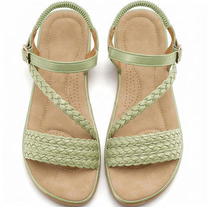 Aomigoct Dressy Womens Sandals Summer: Comfortable Strappy Flats Sandals Women - Casual Walking Woman Shoes