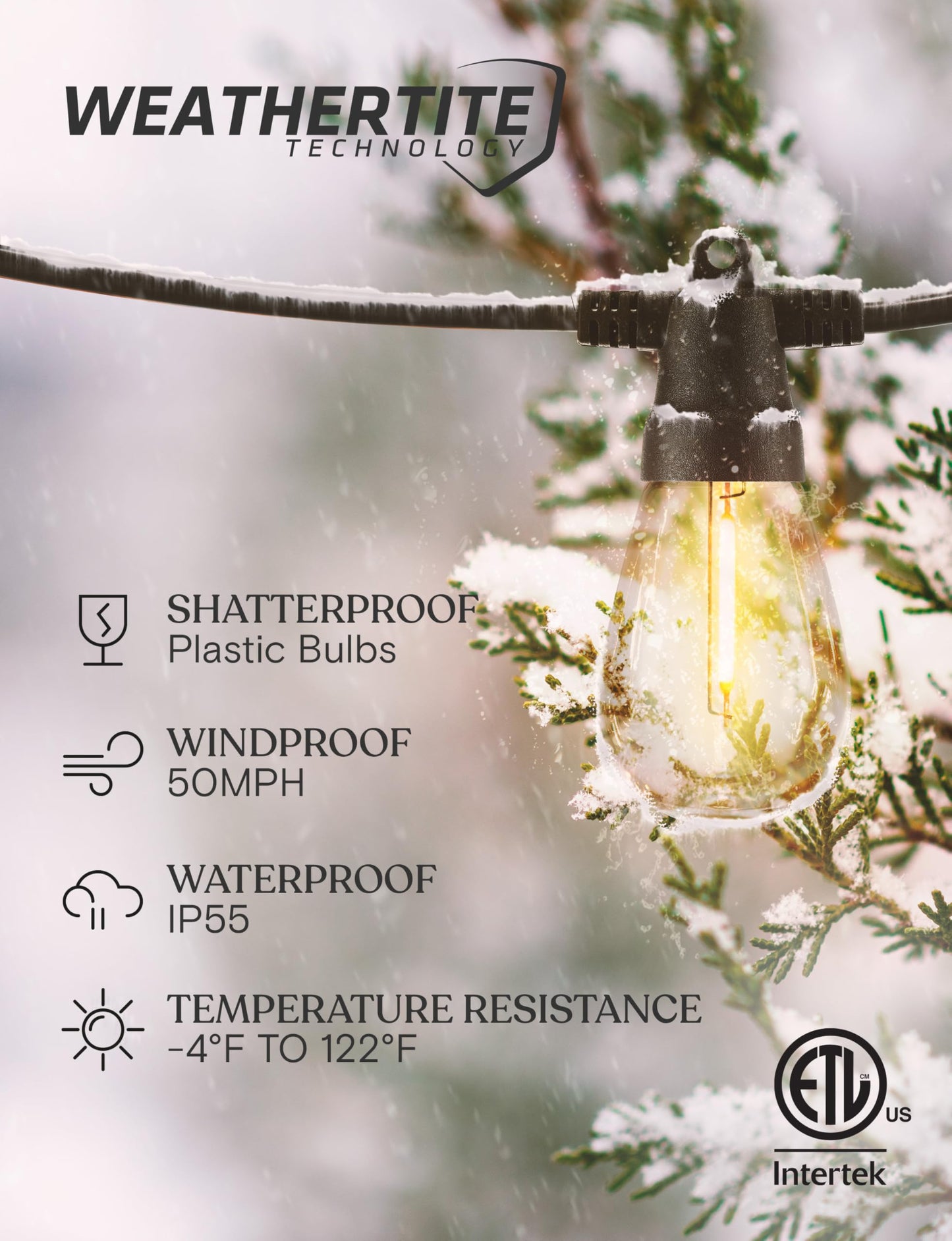 Brightech Ambience Pro Solar Powered Outdoor String Lights -27 ft Commercial Grade Waterproof Edison Patio Lights, Shatterproof LED String Lights for Outside, Porch - 12 Bulbs, 1W Soft White