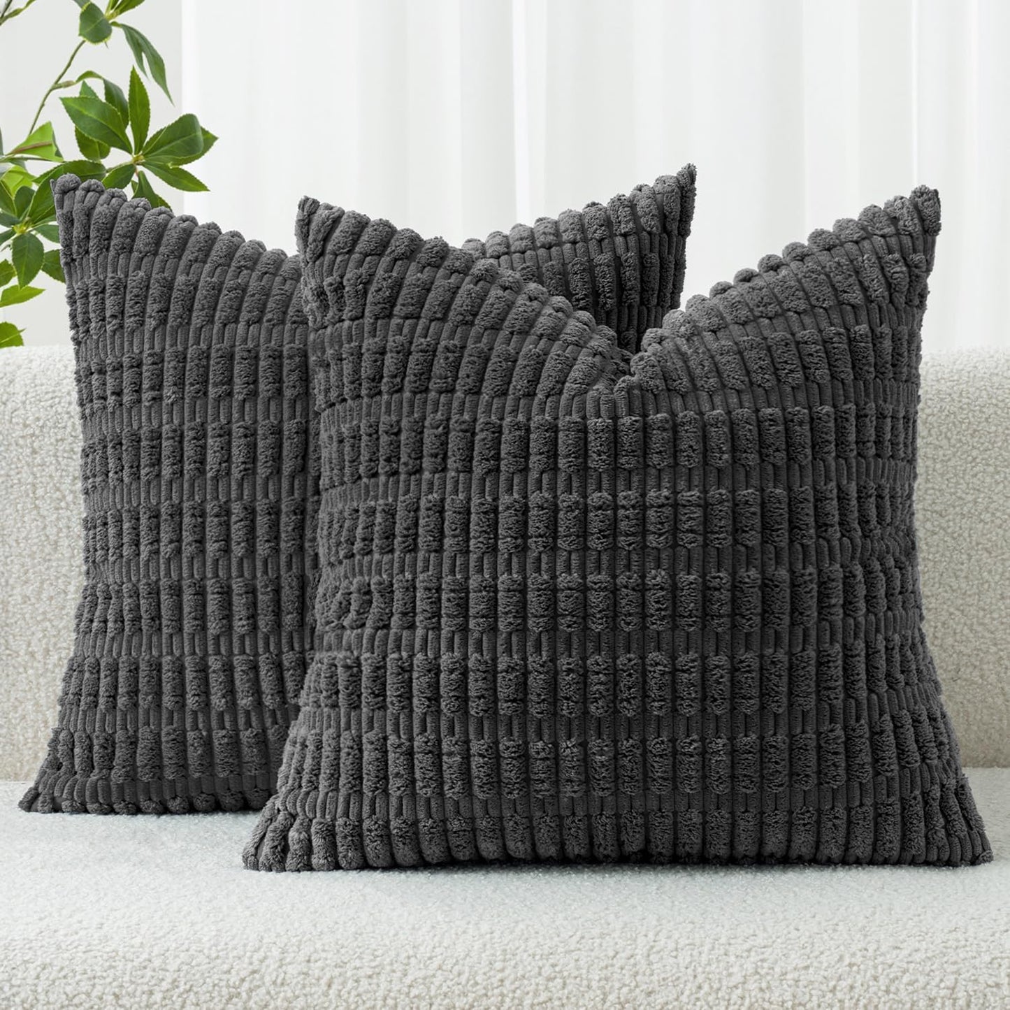 MIULEE Pack of 2 Corduroy Decorative Throw Pillow Covers 18x18 Inch Soft Boho Striped Pillow Covers Modern Farmhouse Home Decor for Sofa Living Room Couch Bed Cream White