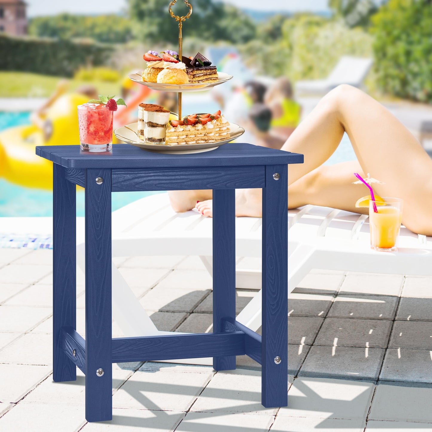 Y&M Adirondack Outdoor Side Table, HIPS Patio End Table, Waterproof Outside Table, Balcony Modern End Tables 23.5" inch Long for Garden, Pool, Beach, Porch, Deck, Indoor or Outdoor Use, Navy Blue