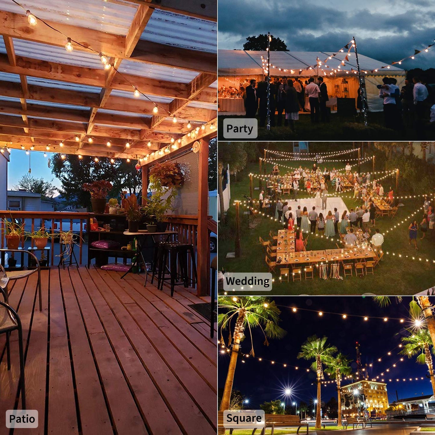 Brightown Outdoor String Lights, 50FT 25 G40 Bulbs Shatterproof Patio Lights, IP65 Waterproof Dimmable Hanging Connectable Globe LED Outdoor Lights for Backyard, Bistro, Porch, Deck, Balcony