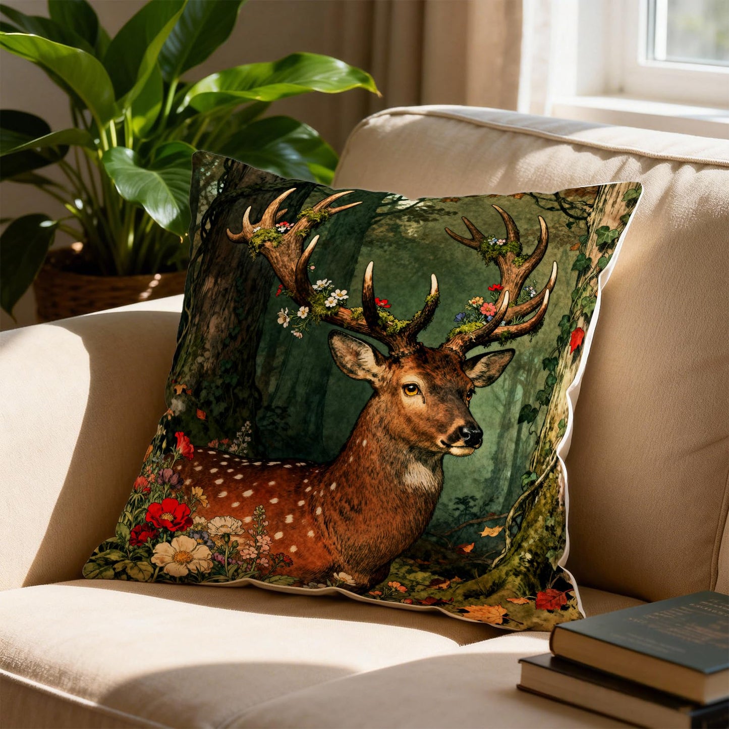 Set of 4 Forest Animals Throw Pillow Covers 18x18 Inch,Deer Fox Rabbit Hedgehog Pillow Covers,Woodland Forest Animal Cushion Case for Outdoor Indoor Living Room Sofa Patio Bedroom Decor