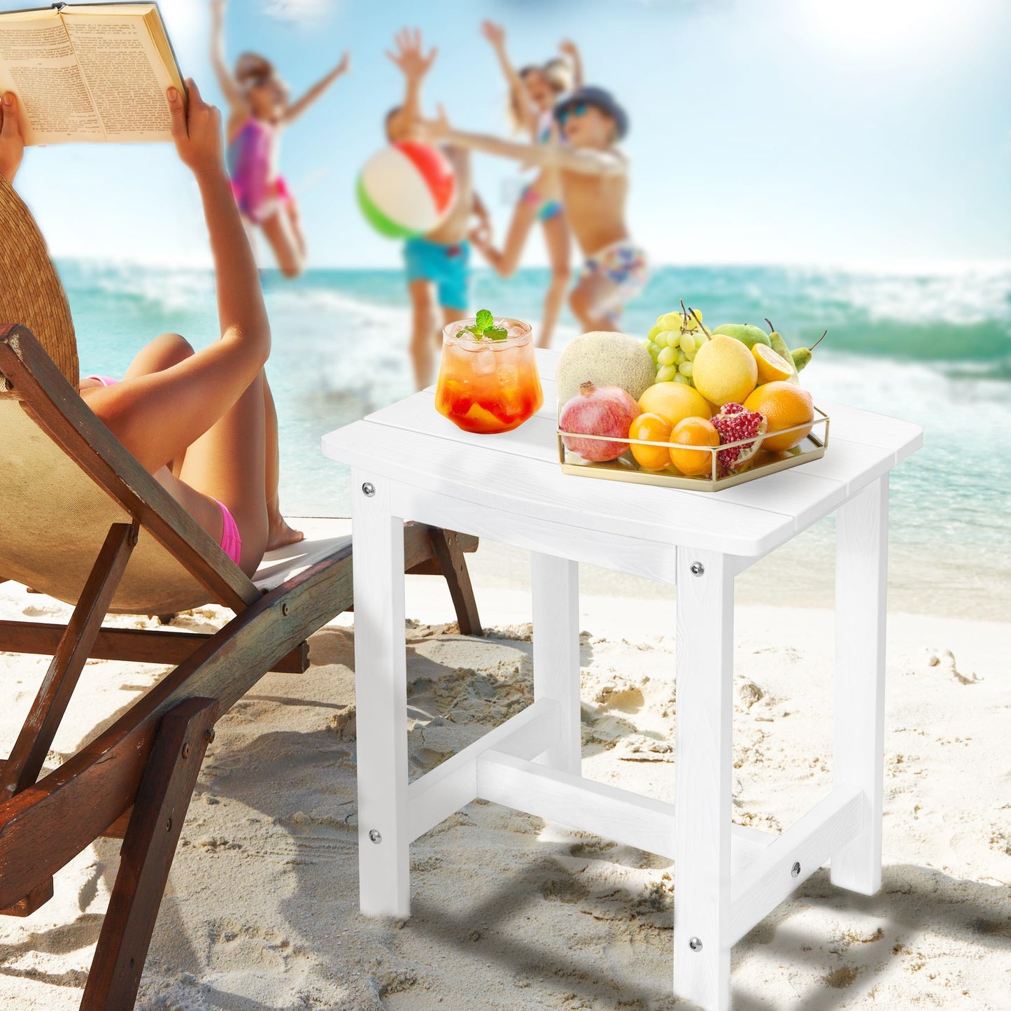 Y&M Adirondack Outdoor Side Table, HIPS Patio End Table, Waterproof Outside Table, Balcony Modern End Tables 23.5" inch Long for Garden, Pool, Beach, Porch, Deck, Indoor or Outdoor Use, Navy Blue