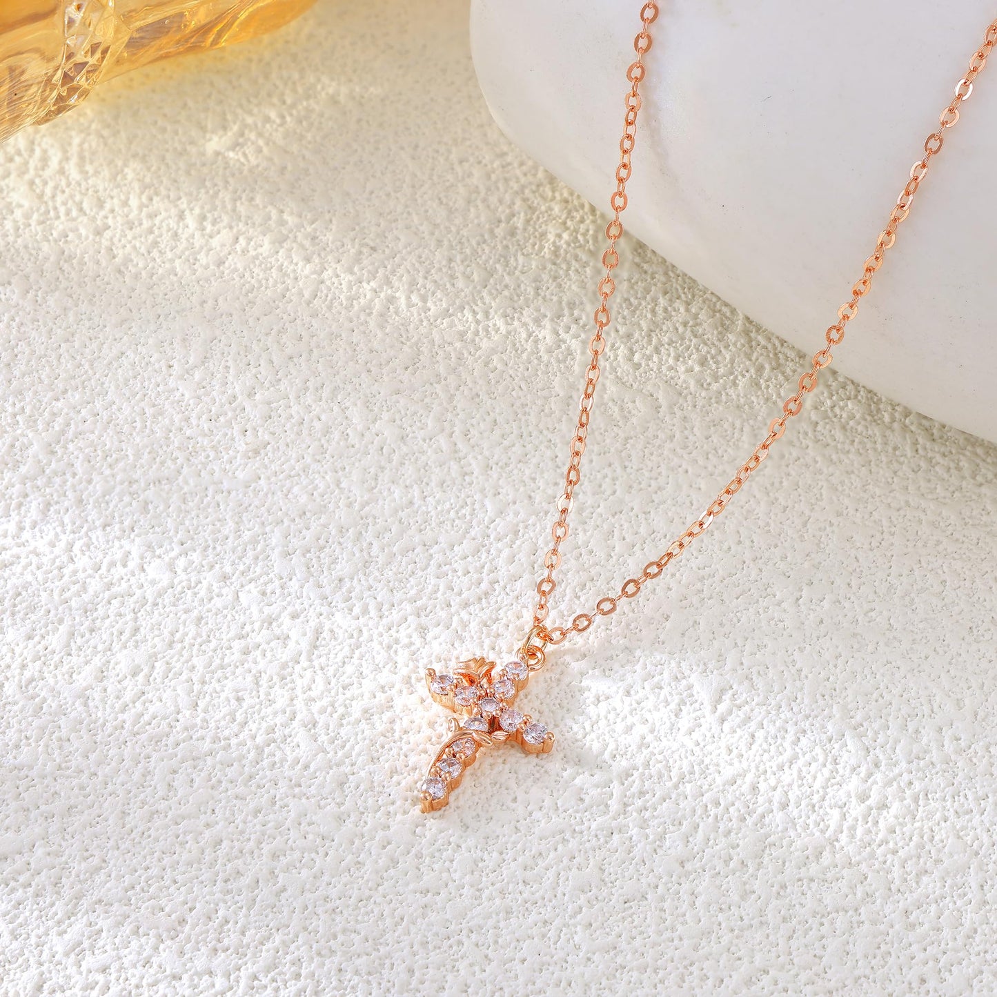 Robaice Cross Necklace for Women, 14K Gold Plated Crown Cross Pendant Necklace, Non-Tarnish Faith Jewelry for Women, Christian Religious Gifts