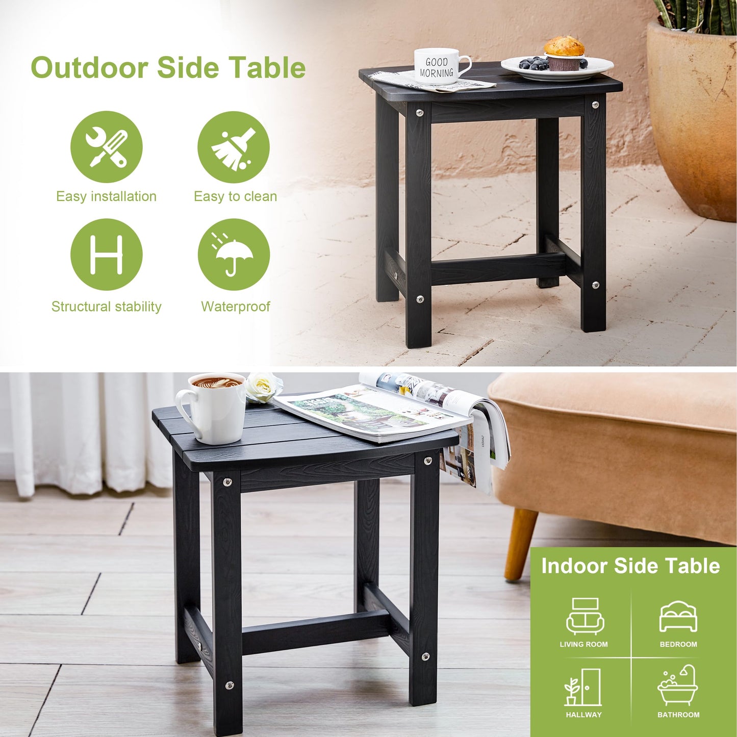 Y&M Adirondack Outdoor Side Table, HIPS Patio End Table, Waterproof Outside Table, Balcony Modern End Tables 23.5" inch Long for Garden, Pool, Beach, Porch, Deck, Indoor or Outdoor Use, Navy Blue