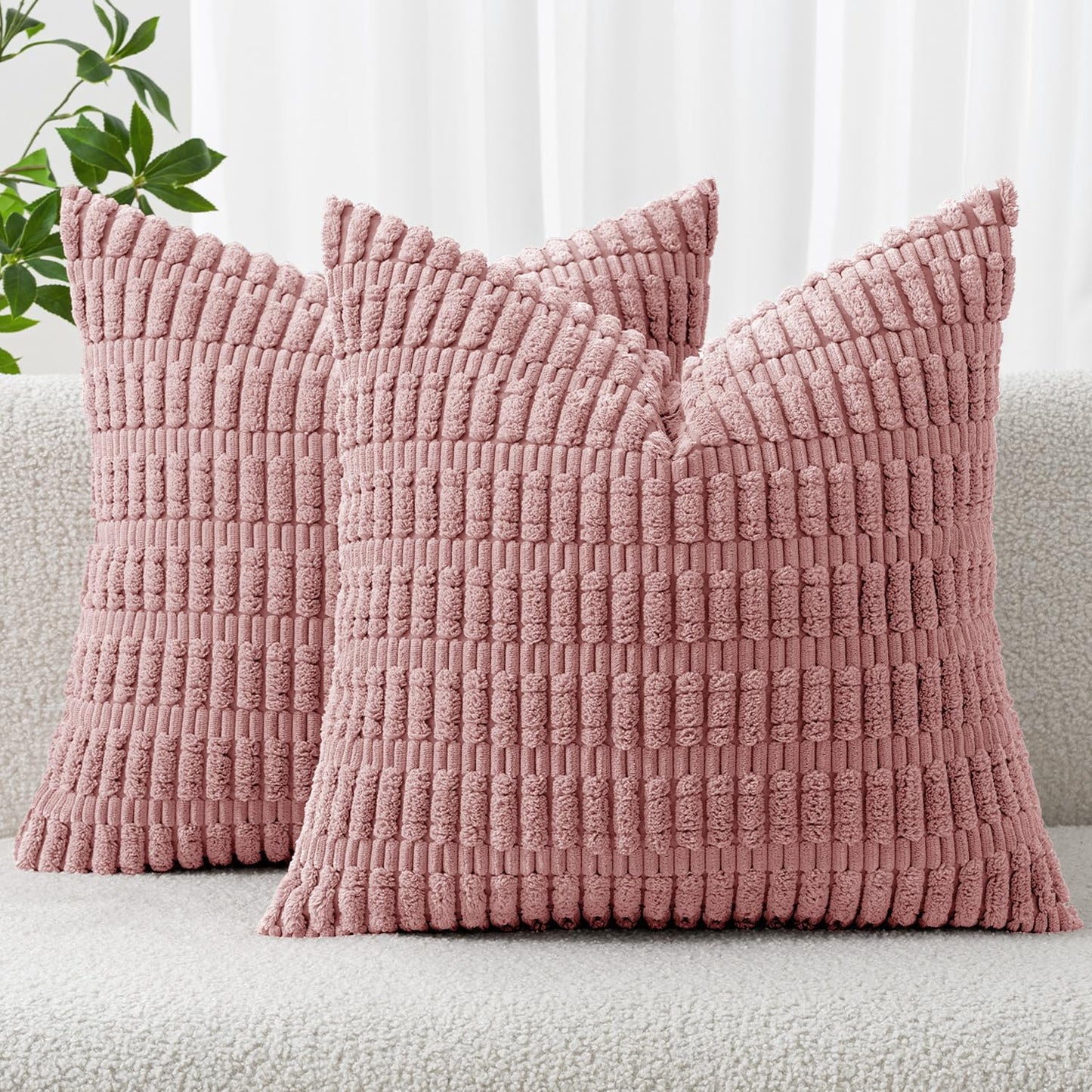 MIULEE Pack of 2 Corduroy Decorative Throw Pillow Covers 18x18 Inch Soft Boho Striped Pillow Covers Modern Farmhouse Home Decor for Sofa Living Room Couch Bed Cream White