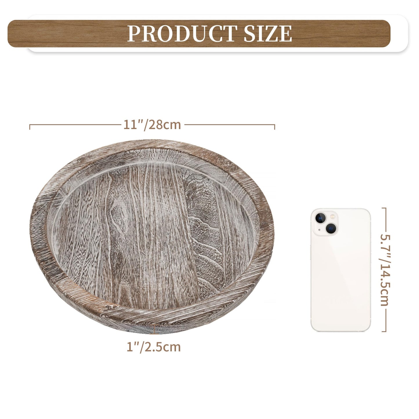Hanobe Candle Plate Holder Tray: Round Wood Decorative Candle Plate - Rustic Farmhouse CoffeeTable Decor - Tealight Pillar Trays for Home Decor (Distressed)
