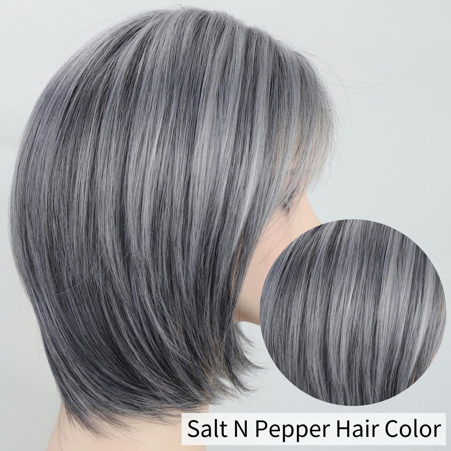 RENERSHOW Medium Length Bob Wigs for White Women Layered Blonde Highlight Straight Pixie Bob Wig with Bangs Heat Synthetic Natural Daily Party Wig 12inch Average Size Wig