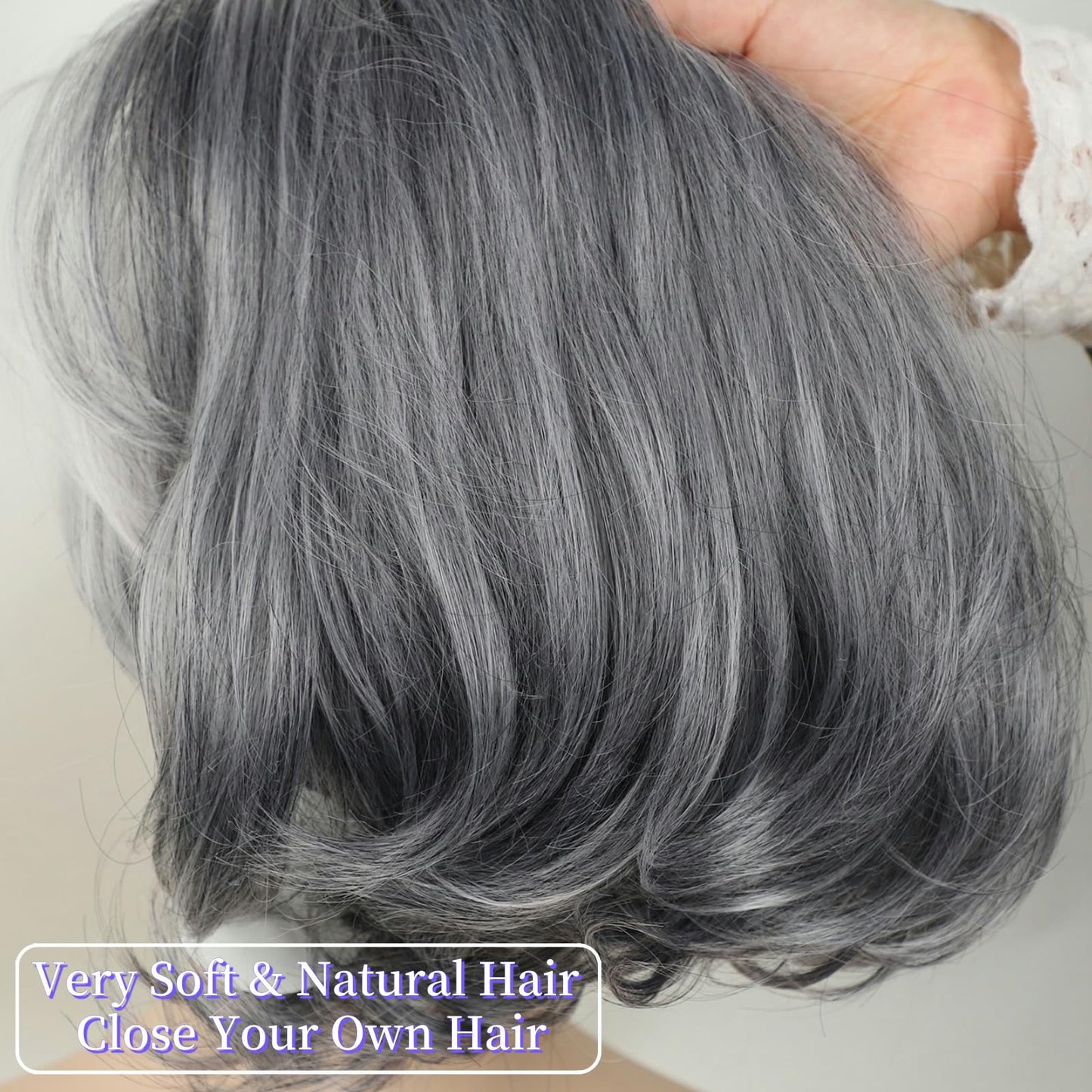 RENERSHOW Medium Length Bob Wigs for White Women Layered Blonde Highlight Straight Pixie Bob Wig with Bangs Heat Synthetic Natural Daily Party Wig 12inch Average Size Wig