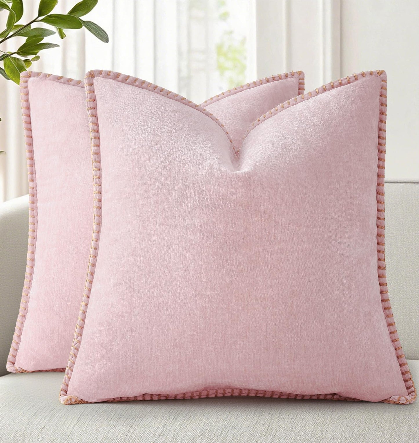 decorUhome Chenille Soft Cozy Throw Pillow Covers 18x18 Set of 2, Modern Farmhouse Boho Velvet Decorative Pillow Cases with Stitched Edge for Couch Sofa Bed Home Decor, Forest Green