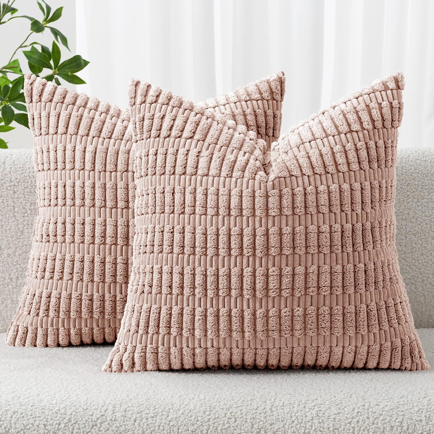 MIULEE Pack of 2 Corduroy Decorative Throw Pillow Covers 18x18 Inch Soft Boho Striped Pillow Covers Modern Farmhouse Home Decor for Sofa Living Room Couch Bed Cream White