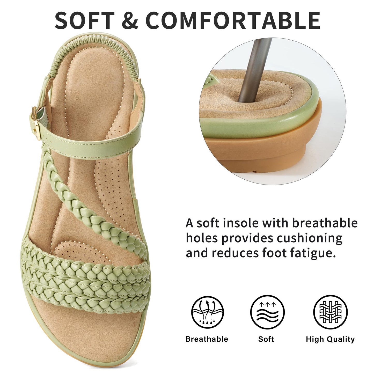 Aomigoct Dressy Womens Sandals Summer: Comfortable Strappy Flats Sandals Women - Casual Walking Woman Shoes