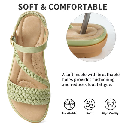 Aomigoct Dressy Womens Sandals Summer: Comfortable Strappy Flats Sandals Women - Casual Walking Woman Shoes