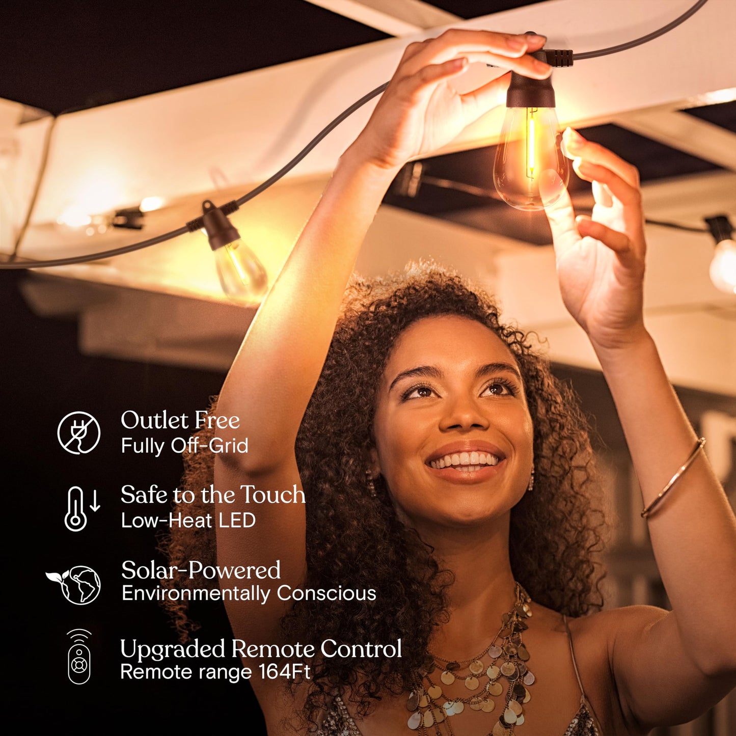 Brightech Ambience Pro Solar Powered Outdoor String Lights -27 ft Commercial Grade Waterproof Edison Patio Lights, Shatterproof LED String Lights for Outside, Porch - 12 Bulbs, 1W Soft White