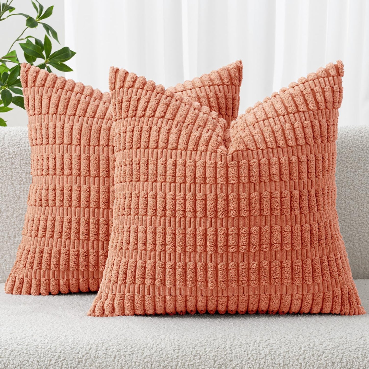 MIULEE Pack of 2 Corduroy Decorative Throw Pillow Covers 18x18 Inch Soft Boho Striped Pillow Covers Modern Farmhouse Home Decor for Sofa Living Room Couch Bed Cream White