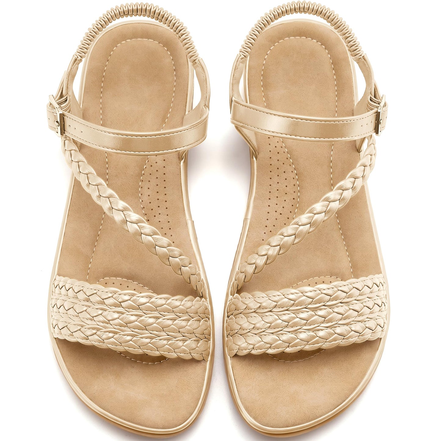 Aomigoct Dressy Womens Sandals Summer: Comfortable Strappy Flats Sandals Women - Casual Walking Woman Shoes