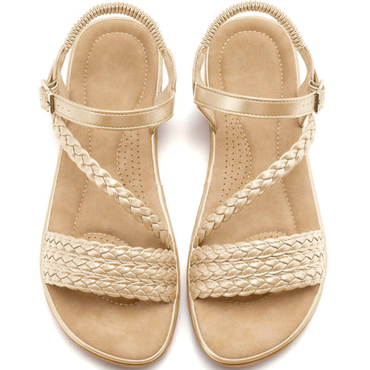 Aomigoct Dressy Womens Sandals Summer: Comfortable Strappy Flats Sandals Women - Casual Walking Woman Shoes