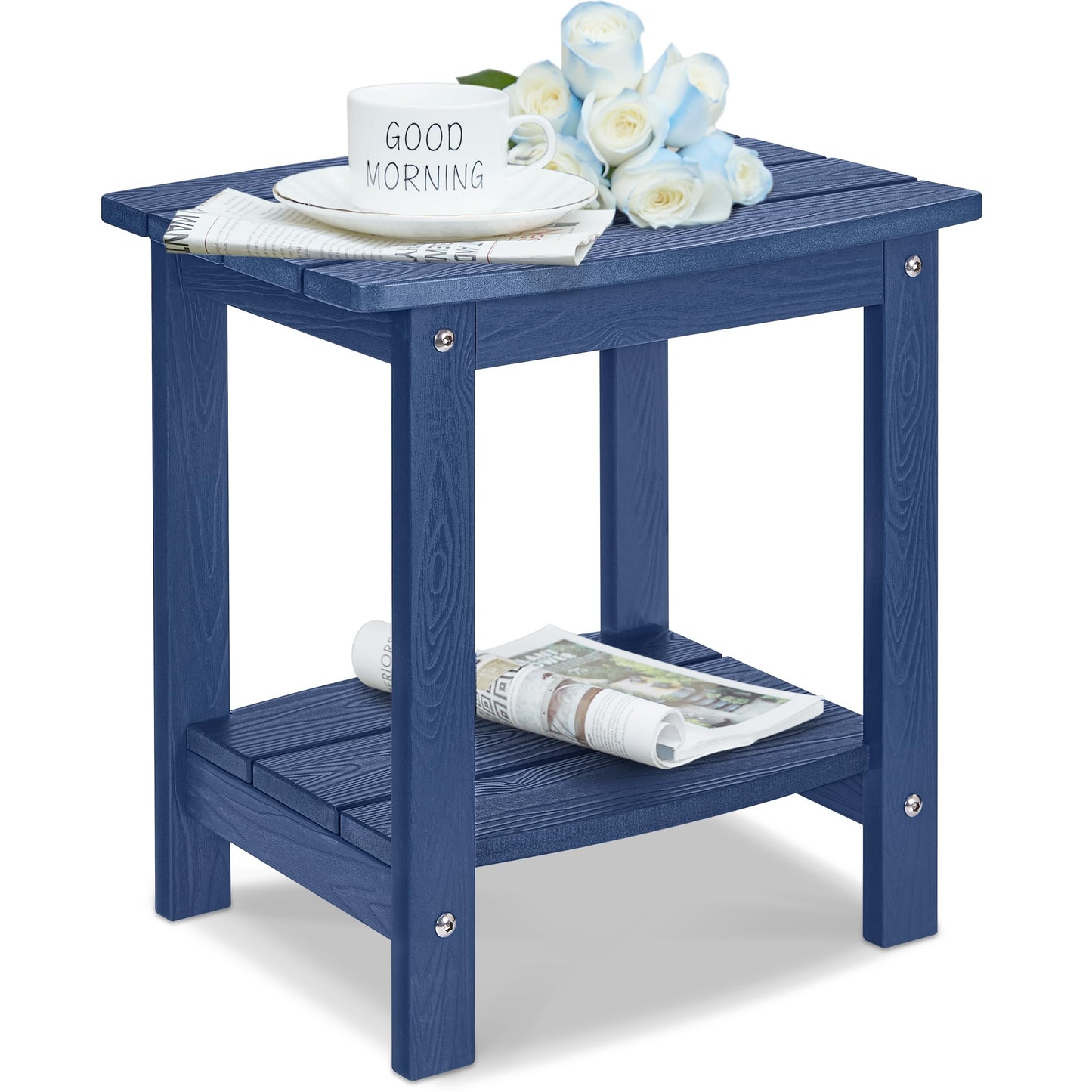 Y&M Adirondack Outdoor Side Table, HIPS Patio End Table, Waterproof Outside Table, Balcony Modern End Tables 23.5" inch Long for Garden, Pool, Beach, Porch, Deck, Indoor or Outdoor Use, Navy Blue