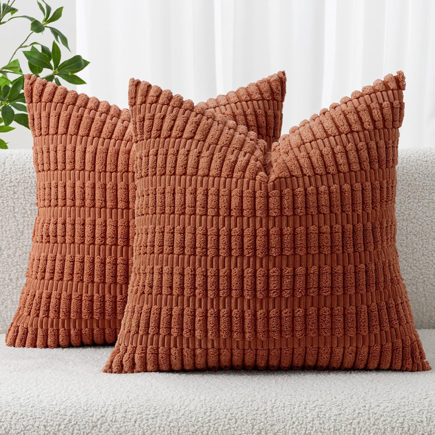 MIULEE Pack of 2 Corduroy Decorative Throw Pillow Covers 18x18 Inch Soft Boho Striped Pillow Covers Modern Farmhouse Home Decor for Sofa Living Room Couch Bed Cream White
